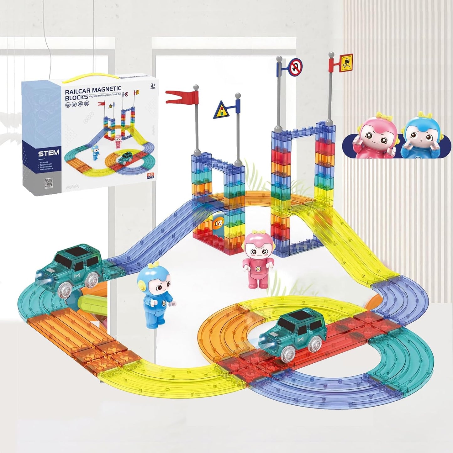 Glowing Magnetic Tiles Marble Run Race Track Super Set - 110 Complete Pieces Glow in The Dark STEM Light Magnetic Building Blocks Gravity Marble Maze Games for Toddlers Kids Boys Girls Ages 3+ Years