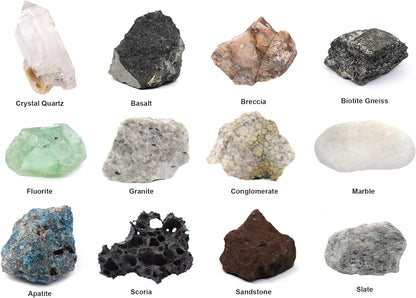 EISCO Rock & Mineral Kit, 12 Pieces - Includes Metamorphic, Igneous, Sedimentary Rocks & Minerals - 1" Specimens - Great for Geology Classrooms & Basic Field Testing Labs - Tech Cut Rocks