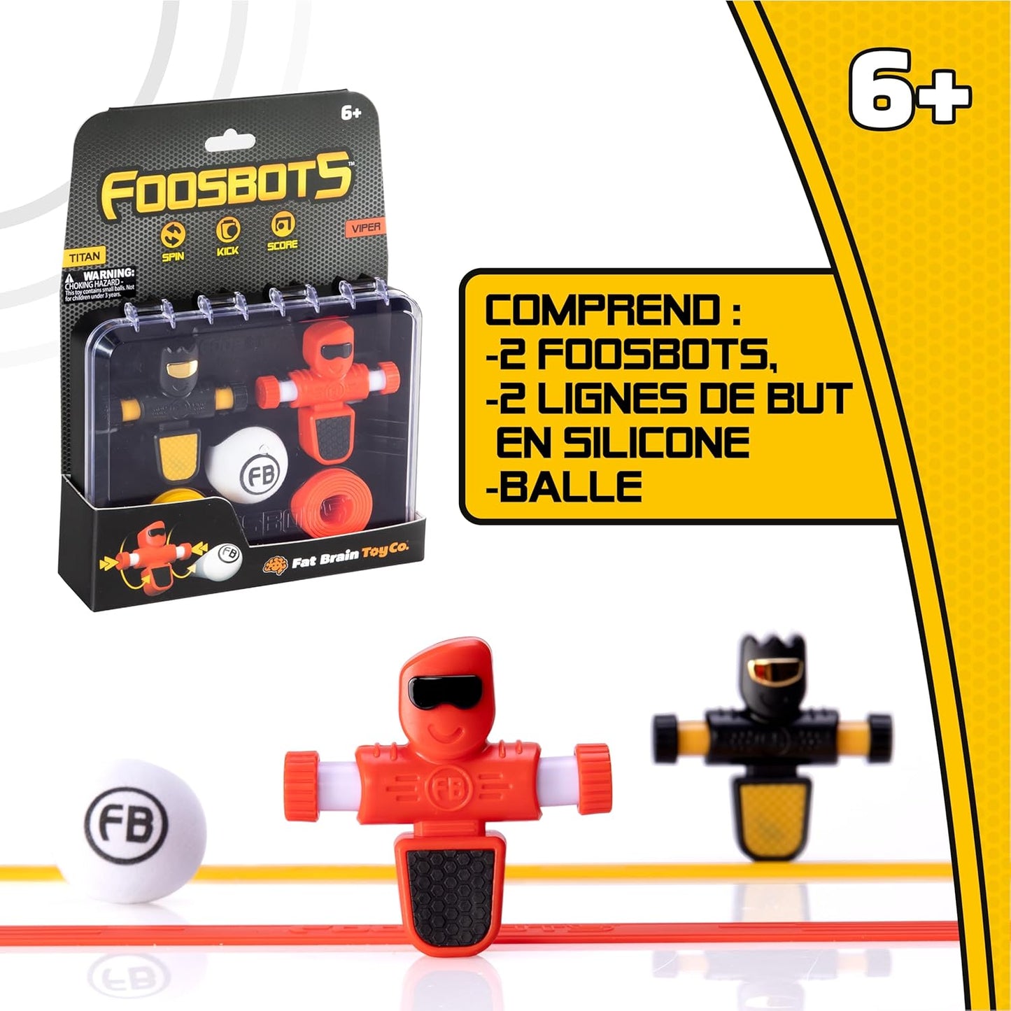 Fat Brain Toys Foosbots On the Go Tabletop Trickshot Game, 2 Player Soccer Toys, Games for Kids Ages 6+