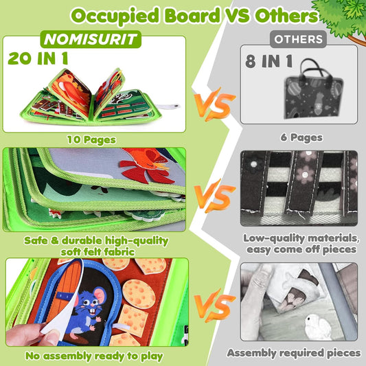 Busy Board for Toddler, Montessori Toys Farm Animals Busy Book for 2-4 Year Old Boy Girl, Quiet Activity Books Gift for Kid, Felt Busy Learning Toy for Toddlers, Car Airplane Travel Toys