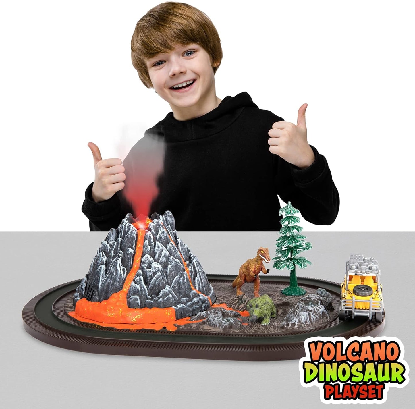 ArtCreativity Dinosaur Playset with Volcano Eruptions, Sounds & Wind-up Truck
