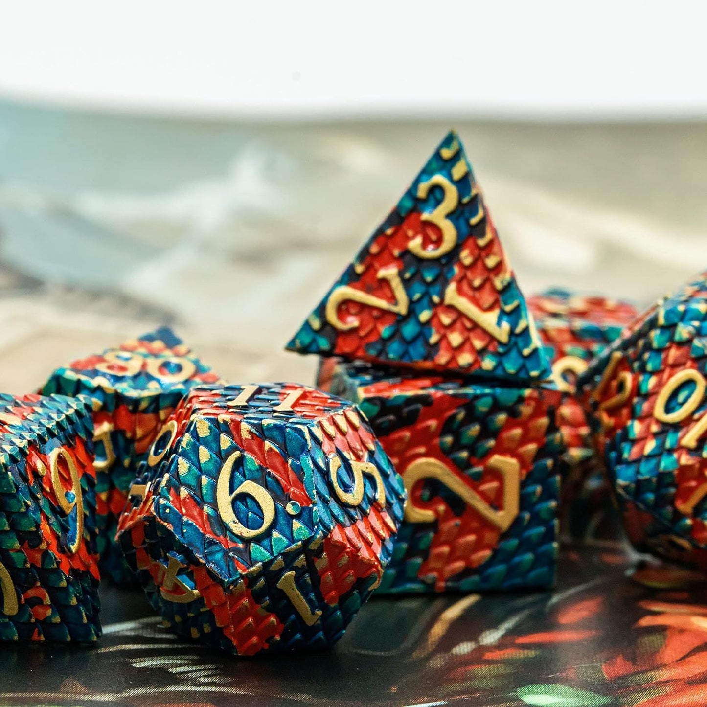 UDIXI Steampunk Metal Dice Set, 7 Die Polyhedral DND Dice Set for D&D Role Playing Game and Math Teaching (Ancient Copper)