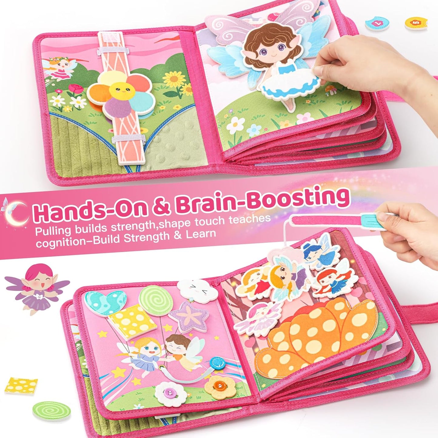 22 in 1 Busy Book for Toddlers 1-3, Sprite Montessori Toys for 1 Year Old with Fishing Game, Soft Sensory Toddler Busy Board, Airplane Travel Toys, Birthday Easter Gifts for 1 2 Year Old Girl