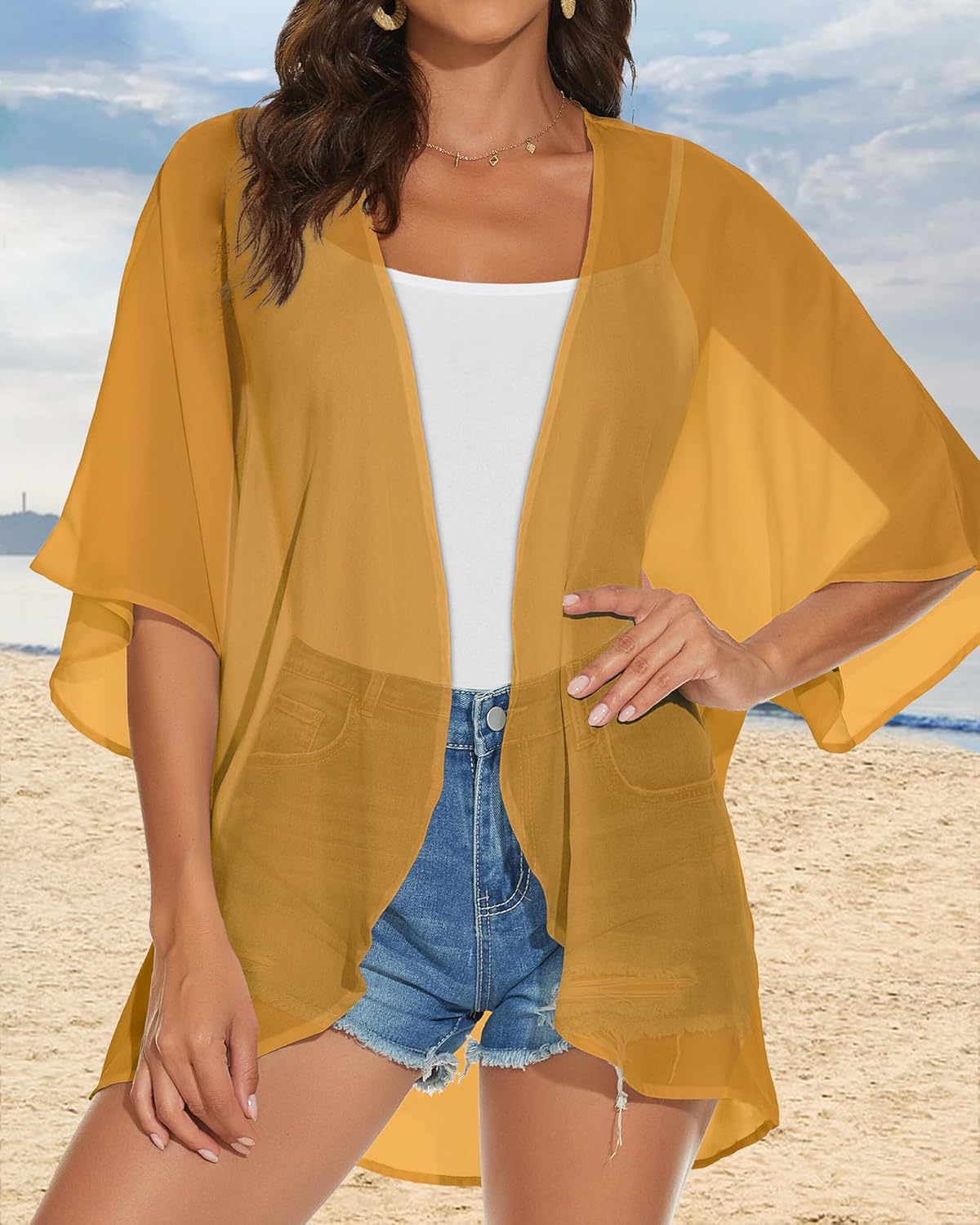 Womens Kimono Cardigans Beach Cover ups Swimwear Puff Sleeve Loose Casual Summer Tops 2026