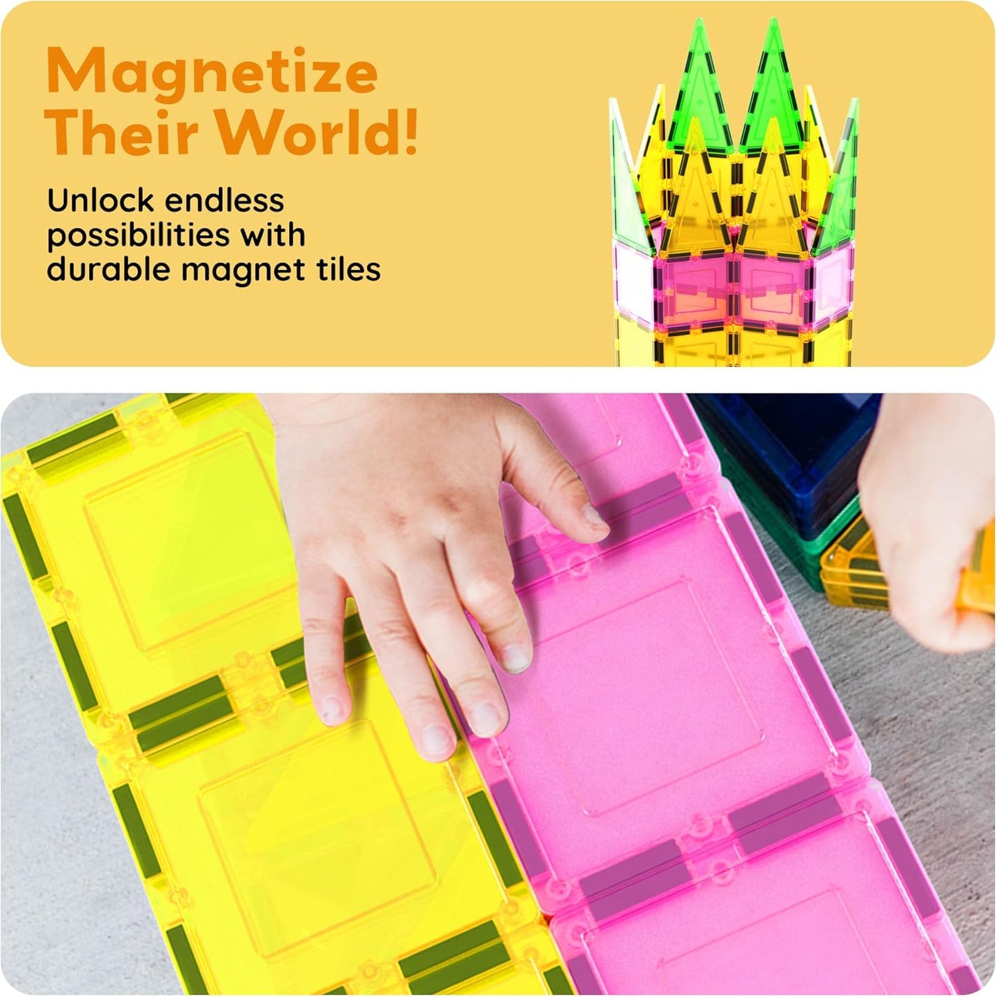 PicassoTiles 42pcs Magnetic Tiles Magnet Blocks See-Through Shape STEM Toys Building Block Educational Playset Compatible with Major Brand Tile -Starter Set for Boys and Girls Toddlers Ages 3+ PT42