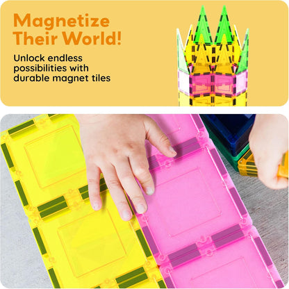 PicassoTiles 42pcs Magnetic Tiles Magnet Blocks See-Through Shape STEM Toys Building Block Educational Playset Compatible with Major Brand Tile -Starter Set for Boys and Girls Toddlers Ages 3+ PT42