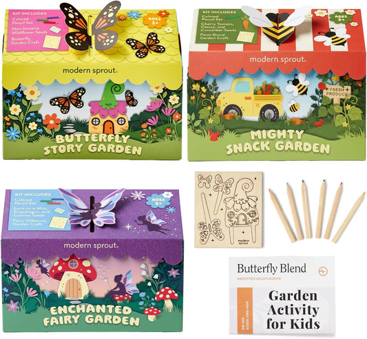Modern Sprout Magical Minds Garden Kit - Seed Starter Kit for Kids w/Wooden Figurines, Wildflowers, Edible Plant Seeds & Crafting Fun - Kids Gardening Set for Learning & Play, Perfect Gardening Gift