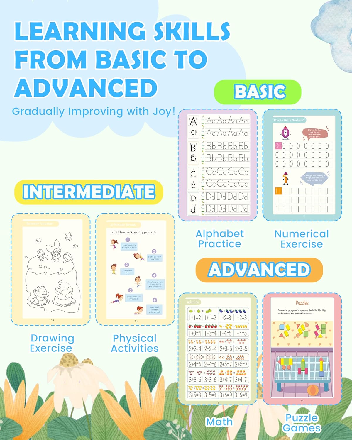 Large Magic Handwriting Practice Workbooks, Reusable Grooved Handwriting Practice for Kids 3-8, Toddler Writing Practice, Math Calligraphy, Letter Tracing, for Kindergarten Preschool, The Fun Kit