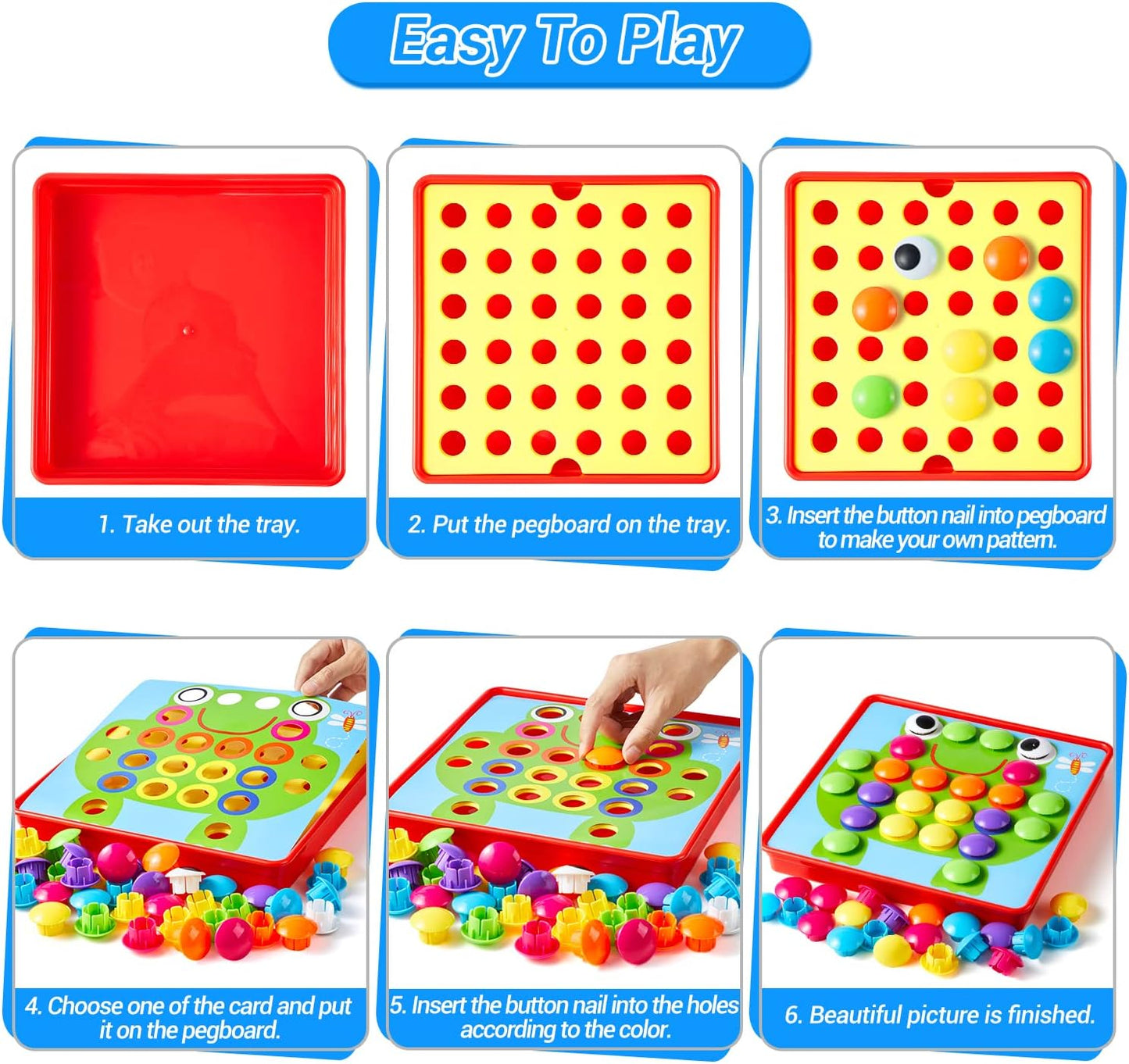 Geekper 96 PCS Button Art Toys for Toddlers, Color Matching Mosaic Pegboard Early Learning Educational Toys for 3, 4, 5, 6 Year Old Kids Boys and Girls Gifts, Including 24 Pictures and 72 Buttons