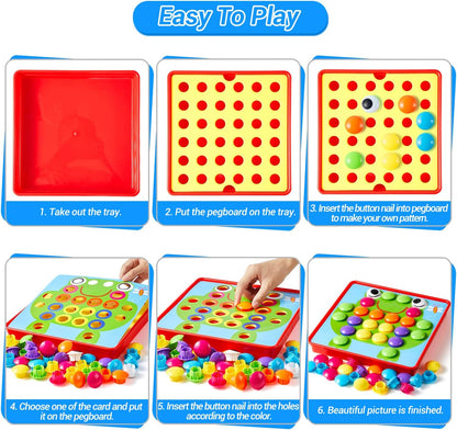Geekper 96 PCS Button Art Toys for Toddlers, Color Matching Mosaic Pegboard Early Learning Educational Toys for 3, 4, 5, 6 Year Old Kids Boys and Girls Gifts, Including 24 Pictures and 72 Buttons