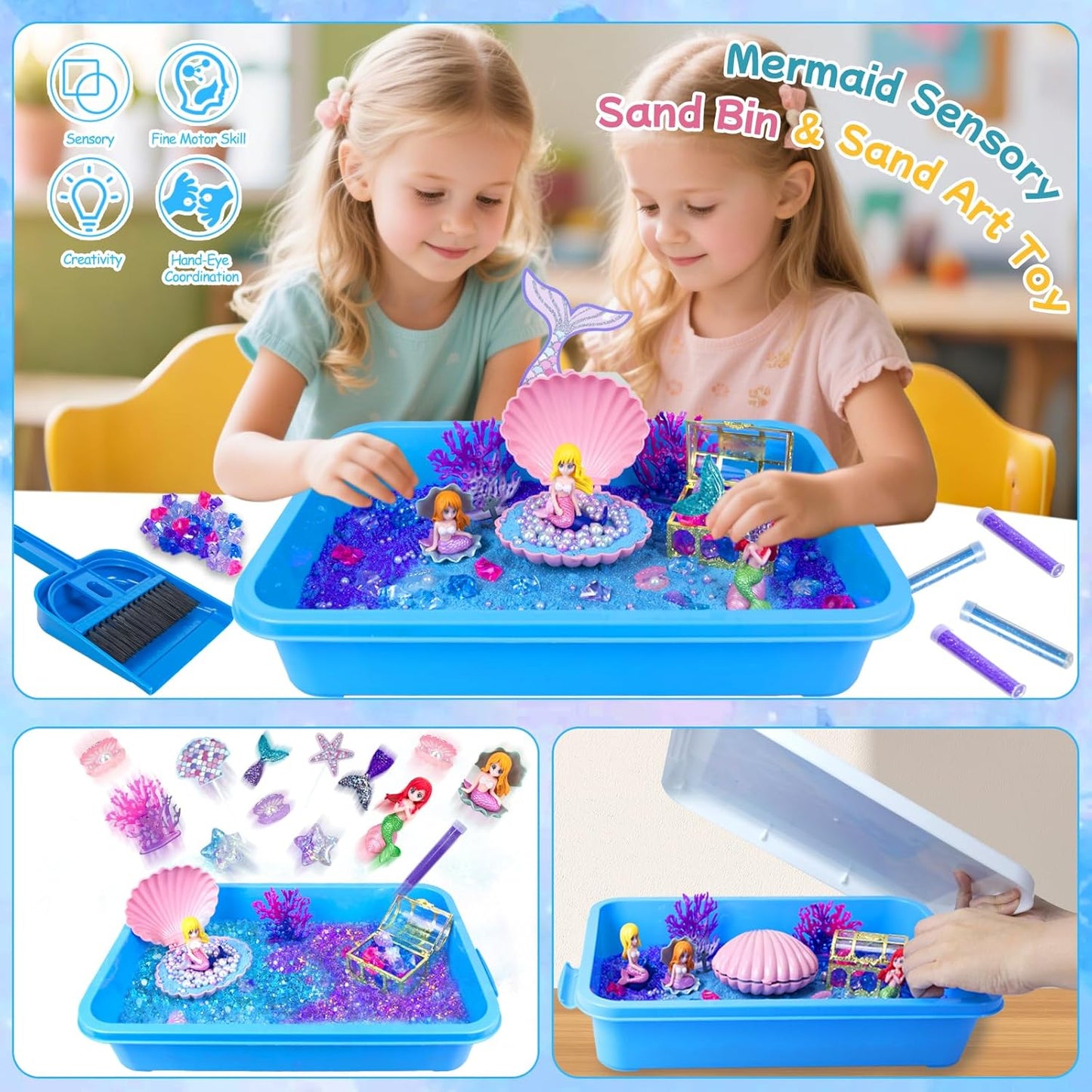 Play Sand Kit for Girls, Ice Cream Sensory Bin Sandbox, Creative Bake Shop with 2.2lbs Magic Sand, Ice Cream & Cake Models, Cleaning Tools, Pretend Beach Cake Stand Toys Gift for Toddler Ages 3-8