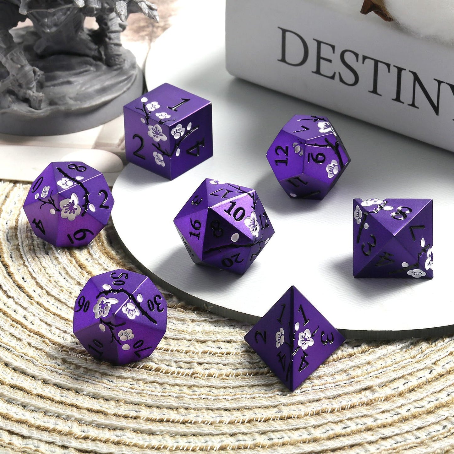 DnDnD Heavy Polyhedral Metal Dice Set with Metal Box, 7-die Shiny Blue Surface with Golden Number for RPG,Dungeons and Dragons,Pathfinder,Shadowrun,D&D,Role Palying Game and Math Teaching - Colors A