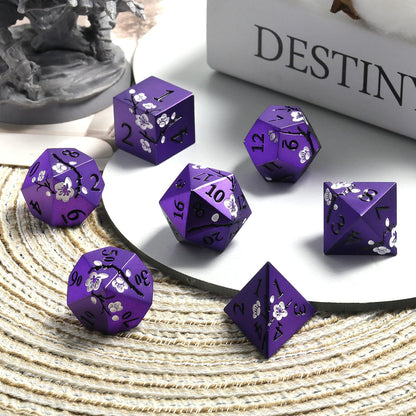 DnDnD Heavy Polyhedral Metal Dice Set with Metal Box, 7-die Shiny Blue Surface with Golden Number for RPG,Dungeons and Dragons,Pathfinder,Shadowrun,D&D,Role Palying Game and Math Teaching - Colors A
