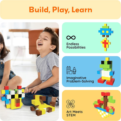 PicassoTiles 60pc Magnetic Puzzle Cube Building Set 1 Inch 3D Blocks STEM Construction Toy for Toddlers Kids Boys Girls Age 3+ Montessori Learning Travel Sensory Gift with Educational Idea Book PMC60