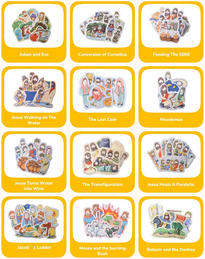 CHEFAN 12 Pack Felt Board Bible Stories Pieces,Flannel Board Stories for Preschool Activities Included a Felt Bag