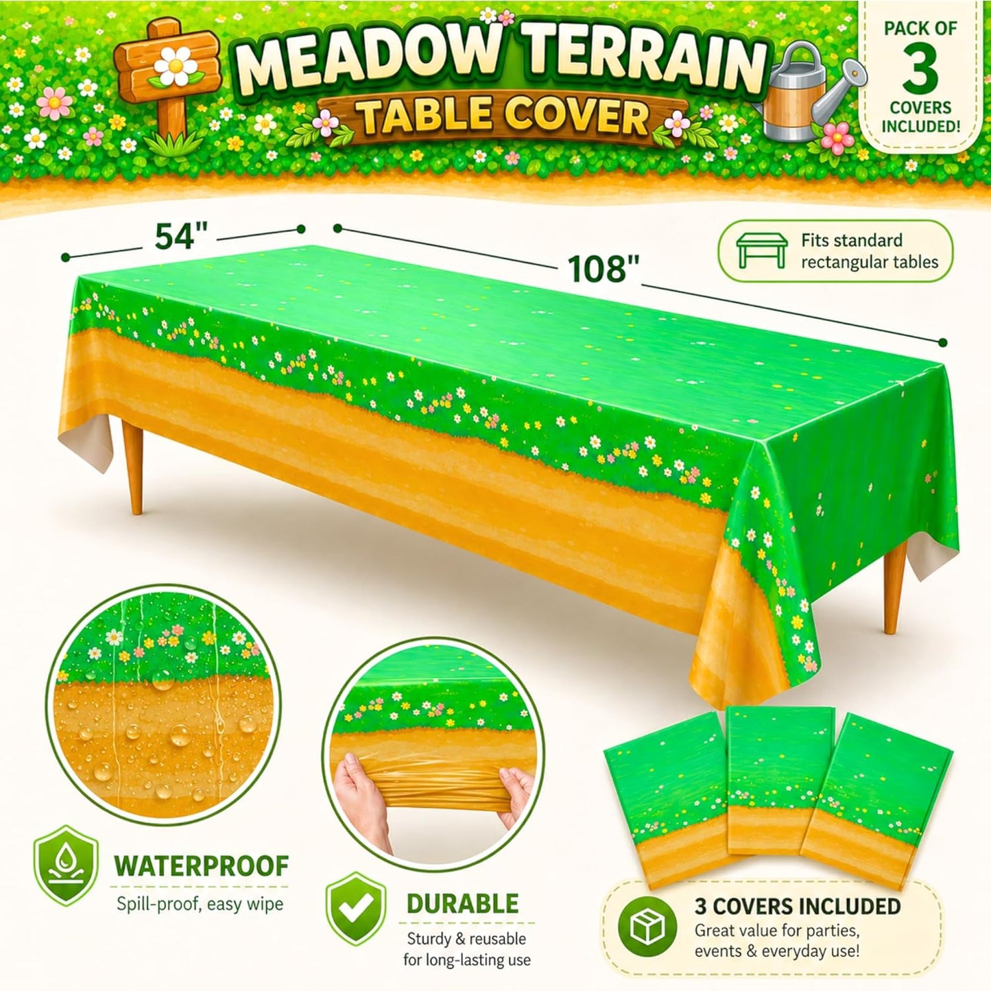 Blue Orchards Science Table Covers (Pack of 3) - 54"x108" XL - Science Birthday Party Decorations, Chemistry Party, Laboratory Theme Table Cloth