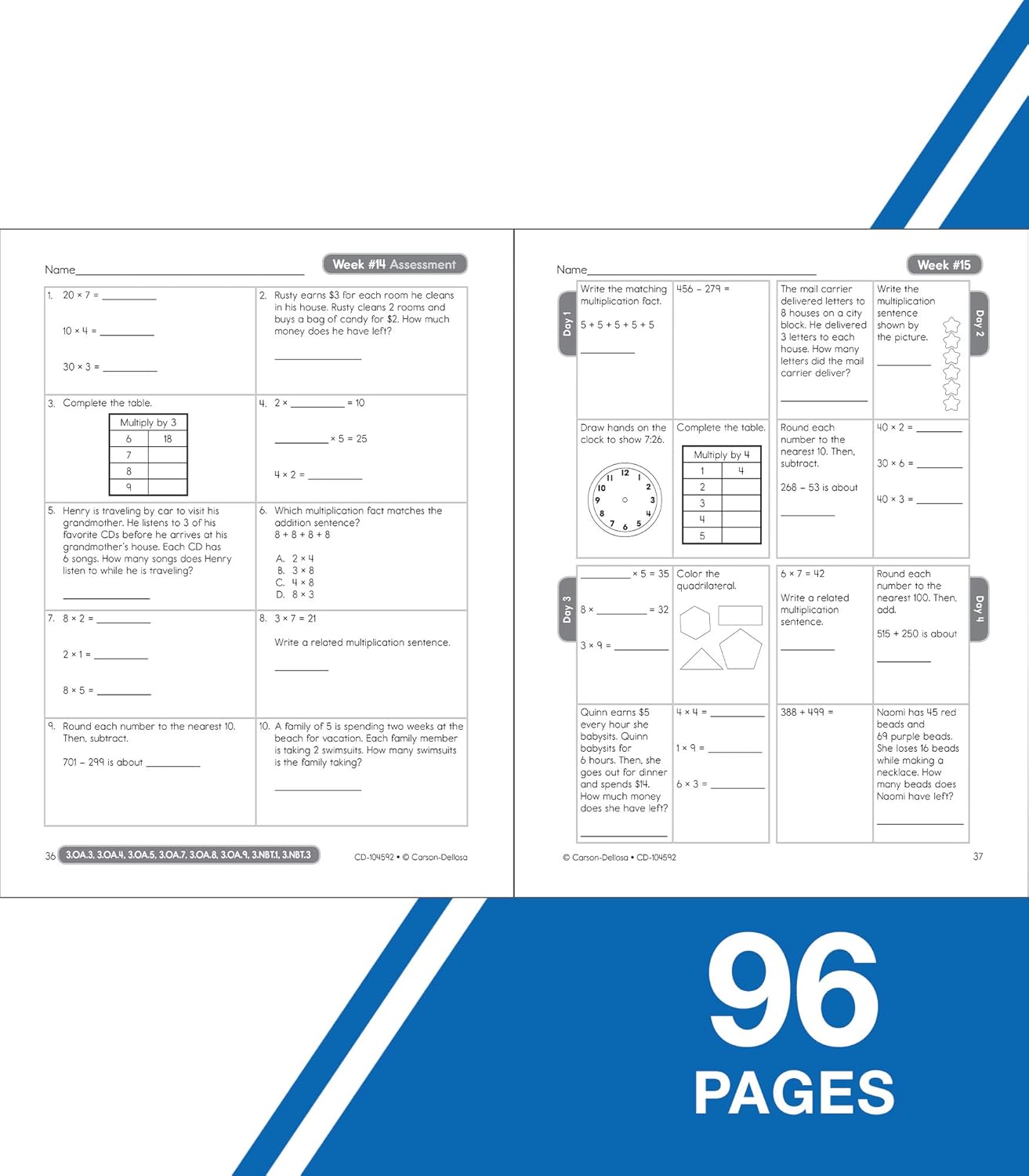 Carson Dellosa Common Core Math 4 Today 3rd Grade Workbooks, Telling Time, Fractions, Addition, Subtraction, Multiplication, Division, and More Mathematics Classroom or Homeschool Curriculum (Volume 6)