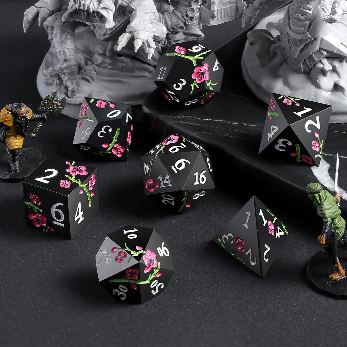 DnDnD Heavy Polyhedral Metal Dice Set with Metal Box, 7-die Shiny Blue Surface with Golden Number for RPG,Dungeons and Dragons,Pathfinder,Shadowrun,D&D,Role Palying Game and Math Teaching - Colors A