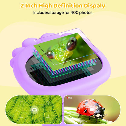 Kids Magnifying Glass, 2.0 Inch Digital Screen Mini Pocket Microscope for Bug - 200x Zoom Handheld Microscope with Adjustable Lights, Edu Birthday Gifts for Age 3-12 Girls