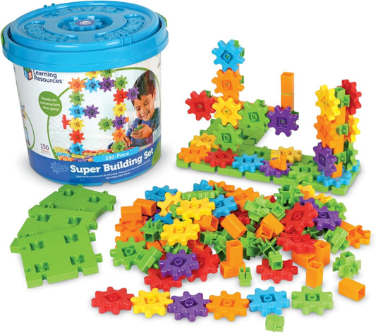 Learning Resources Gears! Gears! Gears! Super Building Toy Set, STEM Toys, Construction Toys, Gears for Kids, 150 Pieces, Ages 3+, Blue