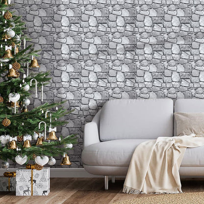 COMSTICKC 3D Faux Gray Stone Wall Sticker Peel and Stick Wall Panels,10 Pcs of 12"X12",Ultra-Light Thin PVC Decorative Tiles Rocks Stone Backsplash Interior Decor,Paintable