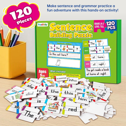 Sentence Building for Kids,Sight Word Puzzles for Kindergarten 1st 2nd Grade,Speech Therapy Materials ESL Special Education Classroom Must Haves Reading Games Learning Activities Homeschool