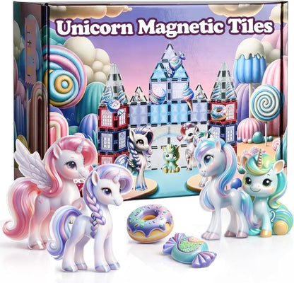 Little Pi 104pcs Frozen Princess Castle Magnetic Tiles Building Blocks - 3D Diamond Blocks, STEM Educational Toddler Toys for Pretend Play, 4 Year Old Girl Birthday Gifts Kids Ages 3 5 6 7 8 - Pink