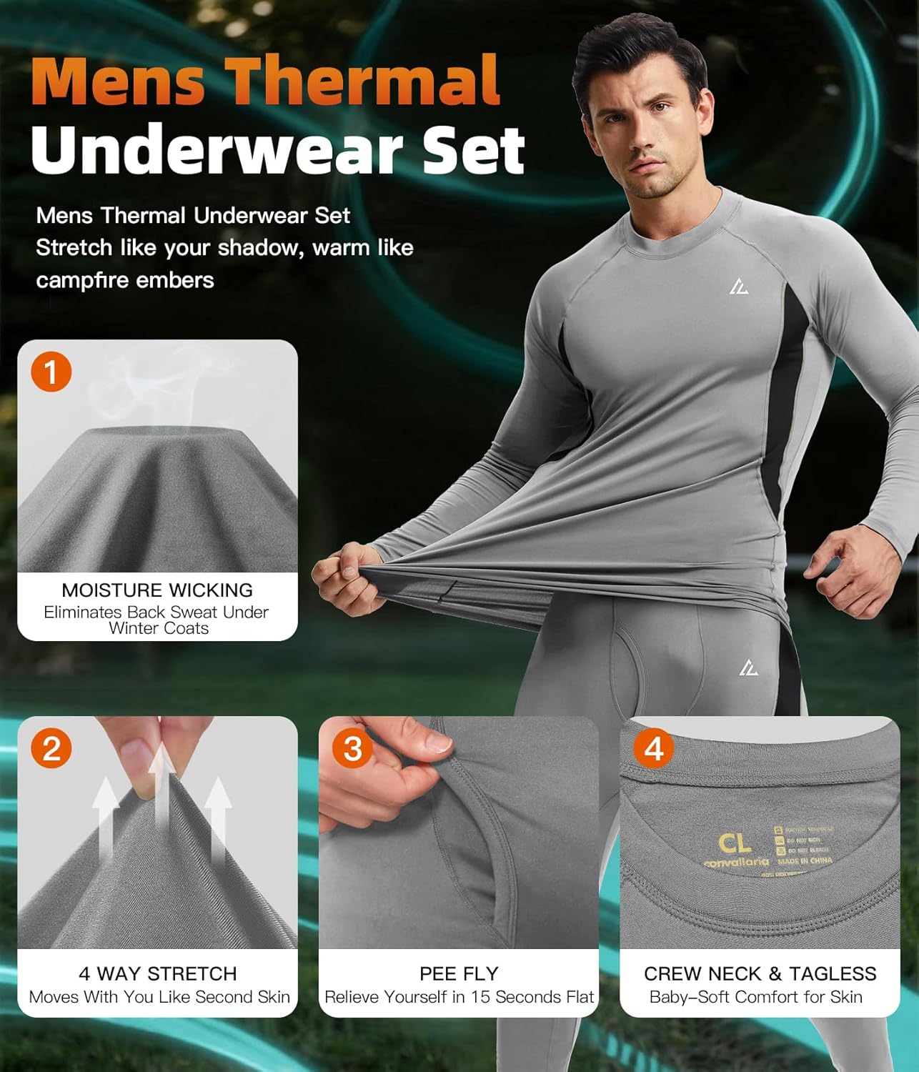 CL convallaria Thermal Underwear Long Johns Set Mens Winter Gift Hunting Gear Sport Base Layer Bottom Top - Colors A