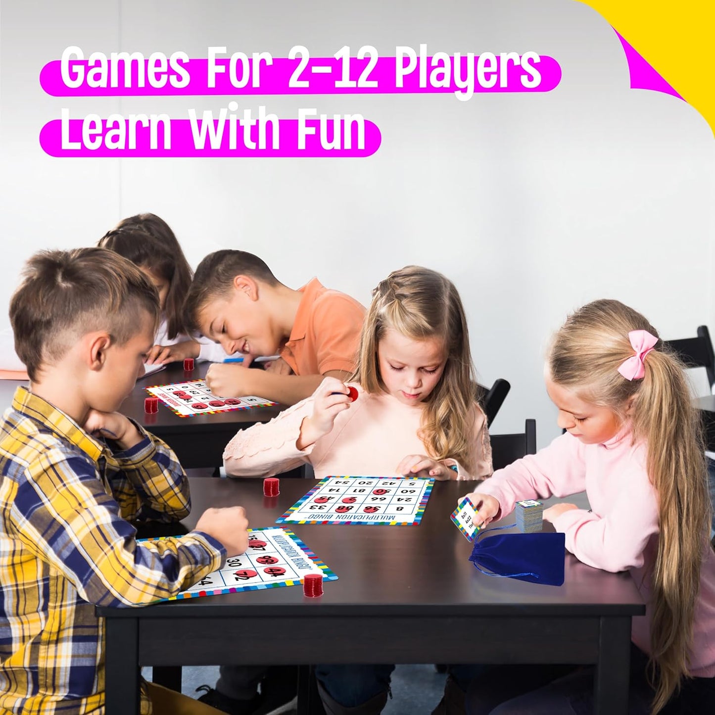 SpriteGru Multiplication & Division Bingo Game, 480 Math Problems, 2 Educational Math Board Game for Kindergarten and Preschool Kids 4-8, Perfect for Classroom & At Home (Up to 25 Players)