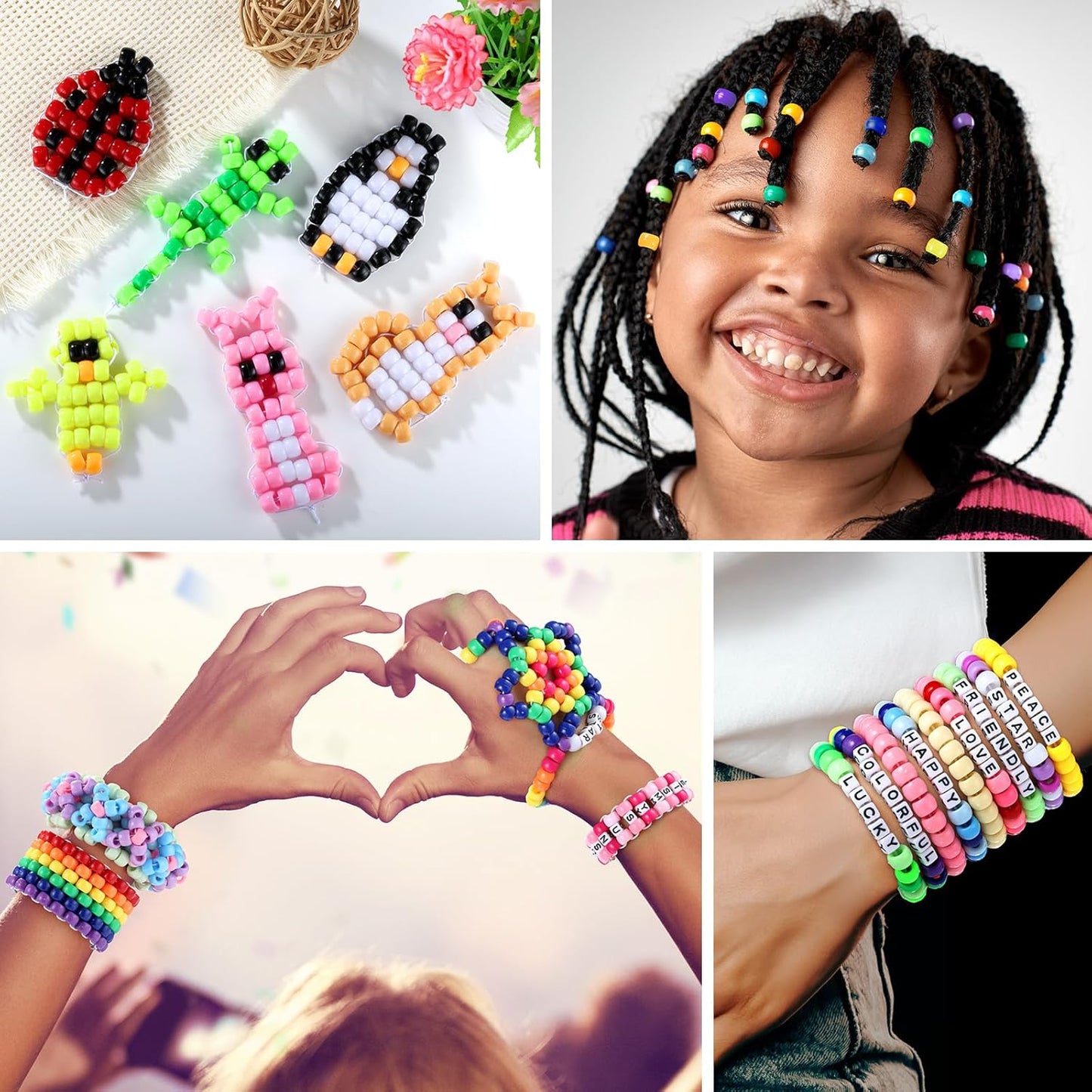 Zefy Pony Beads for Bracelets and Crafts, 32 Colors Kandi Beads with 10 Kandi Cuff Designs and 6 Bead Pets Designs, Friendship Bracelet Kit with Letter Bead for Keychain Jewelry Making (2000+ Pcs)