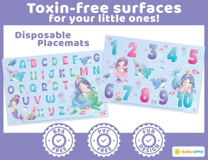 Bright Seed Disposable Placemats for Baby, Toddlers and Kids, Animals ABC & Numbers, 40 Disposable Baby mats for Restaurant, Dining Table & Travel, Learning Placemats for Kids, Toddler Travel