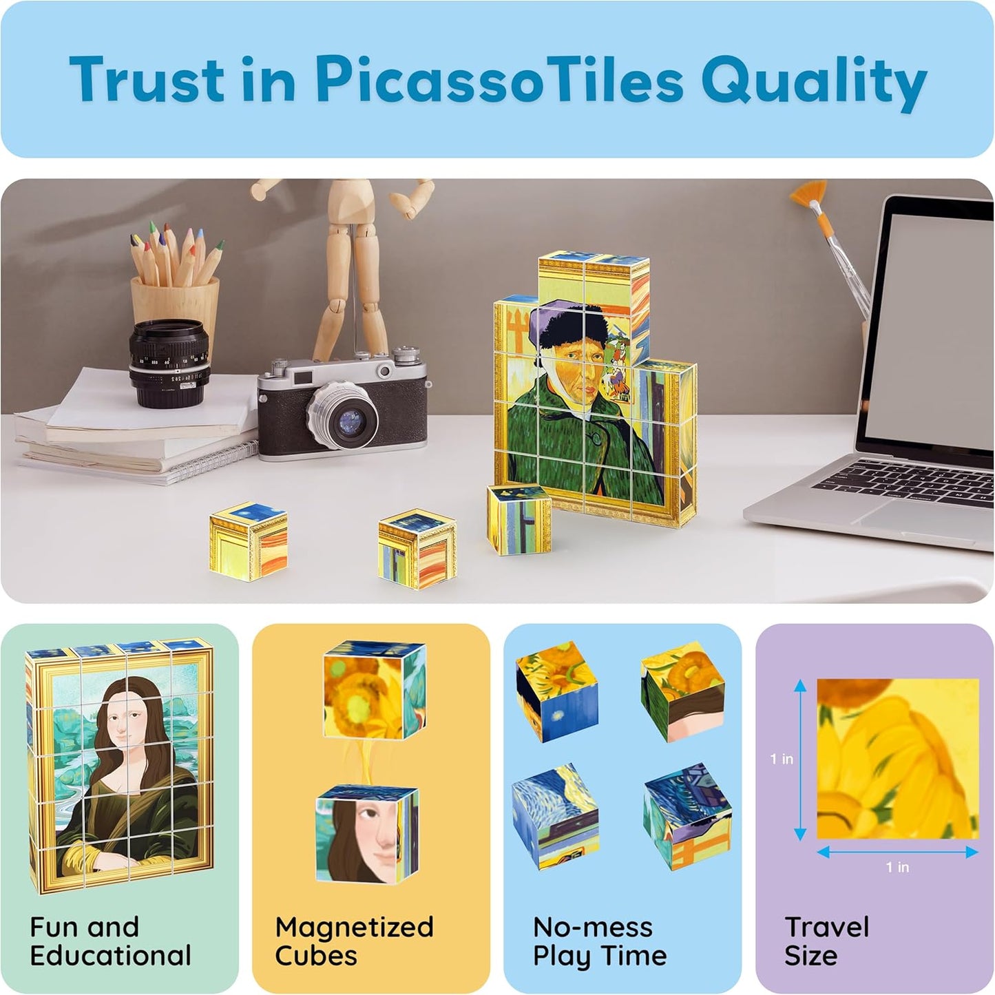 PicassoTiles Magnetic Cube Puzzle 7-in-1 Dinosaur Theme Pattern Magnet Mix Match Building Cubes Toy Set Kids Ages 3 & Up Preschool Children Promote Problem Solving Skills PMC10