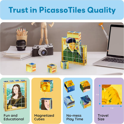 PicassoTiles Magnetic Cube Puzzle 7-in-1 Dinosaur Theme Pattern Magnet Mix Match Building Cubes Toy Set Kids Ages 3 & Up Preschool Children Promote Problem Solving Skills PMC10