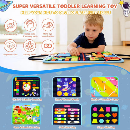 Toddler Busy Board Montessori Toys for Toddler 1-3 Year Old, Girl Birthday Gift, Preschool Educational Montessori Busy Book Board, Felt Sensory Activity Board Sorting Toy Age 2-4 with Fine Motor Skill