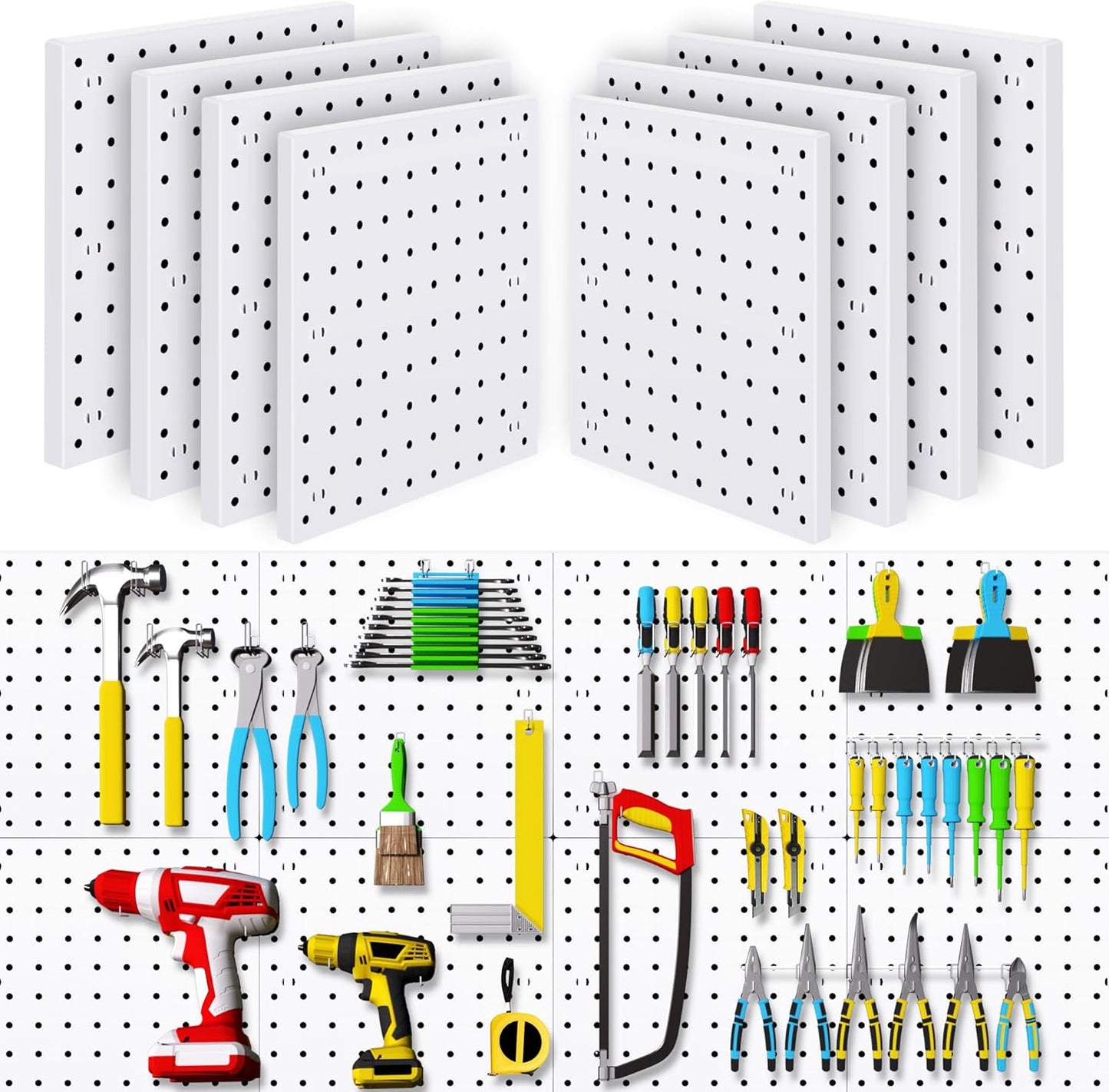 4Pcs Peg Board, Black Pegboard Wall Organizer Panels Wall Mount, ABS Pegboard for Craft Room Garage Kitchen Workshop, ABS Peg Boards Easy Installation