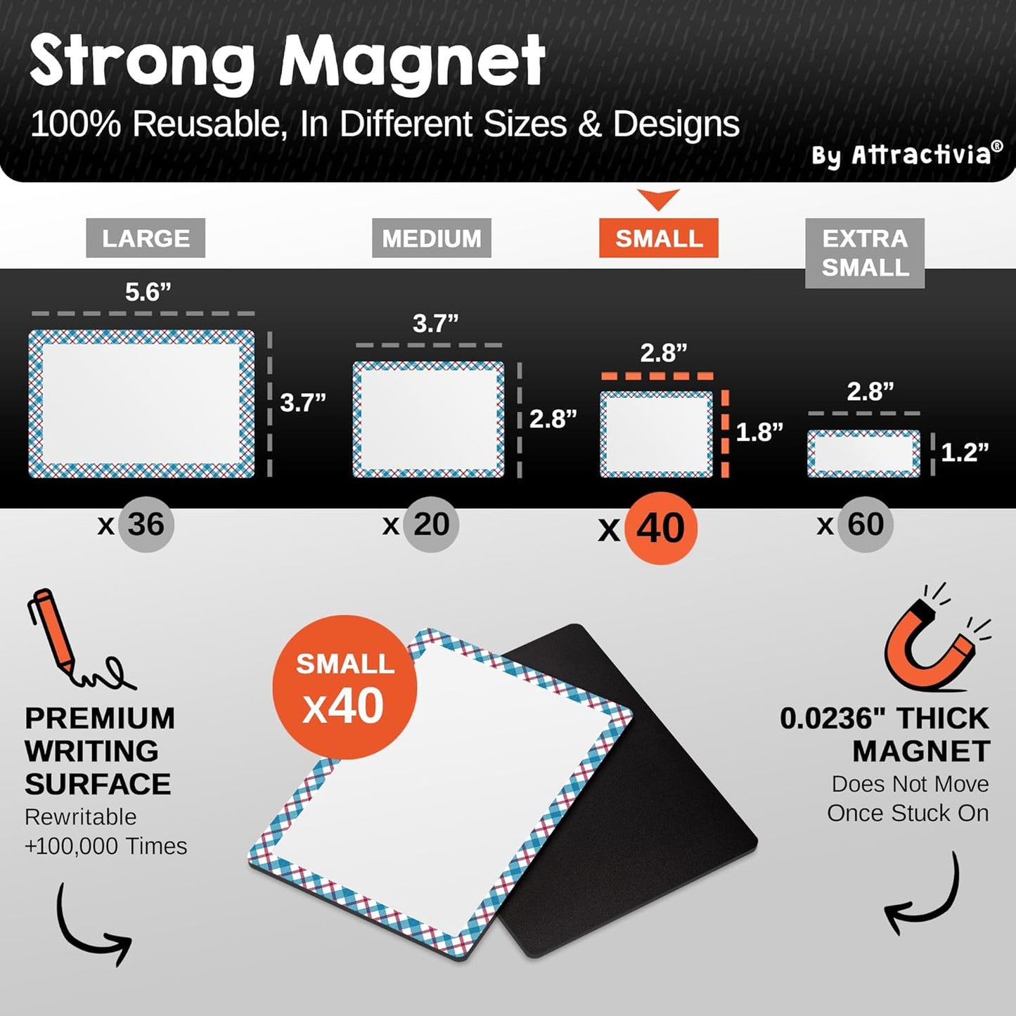 Attractivia Dry Erase Magnetic Labels 7.3 x 5.6 in, Dry Erase Magnets, 20-Pack, White Erasable Write-On All-Purpose Labels, for Office, Education, Home, Whiteboard