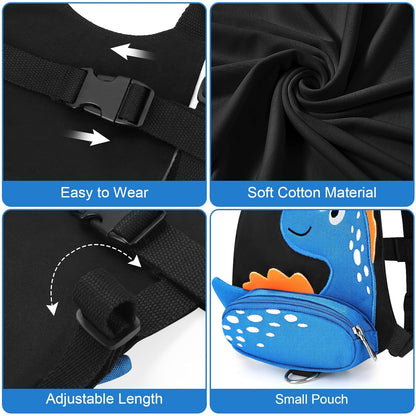 3 in 1 Toddler Harness Leash + Baby Anti Lost Wrist Link, Accmor Cute Dinosaur Child Safety Harness Tether, Kids Walking Wristband Assistant Strap Belt for Parent Boys Outdoor Activity (Black)