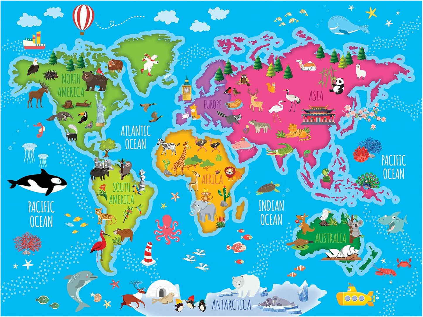 RoseArt Map of USA Puzzle for Kids – 100 Large Pieces, 24" x 18" – Educational United States Puzzle with Fun State Illustrations – Made in USA – Learning Toy for Ages 6+