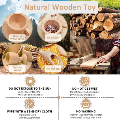 Montessori Sensory Bin Toys for 1 Year Old Toddlers, 11pcs Wooden Waldorf Toys - Wooden Scoops and Tongs for Transfer Work and Fine Motor Skills Development