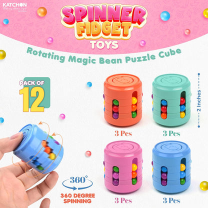 KatchOn, Rotating Fidget Toys – Pack of 12 | Magic Bean Brain Teaser Puzzle Cube, Pinata Stuffers for Kids | Fidget Spinners Party Favors for Kids, Adults | Classroom Prizes Goodie Bag Stuffers