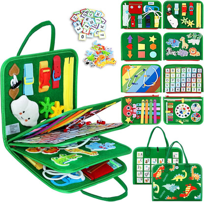 Esjay Toddler Busy Board Montessori Toys for Boys Girls, Sensory Book Educational Activities for Learning Fine Motor Skills, Birthday Gifts for Toddlers, Travel Toys for Airplane Car, White Dinosaur