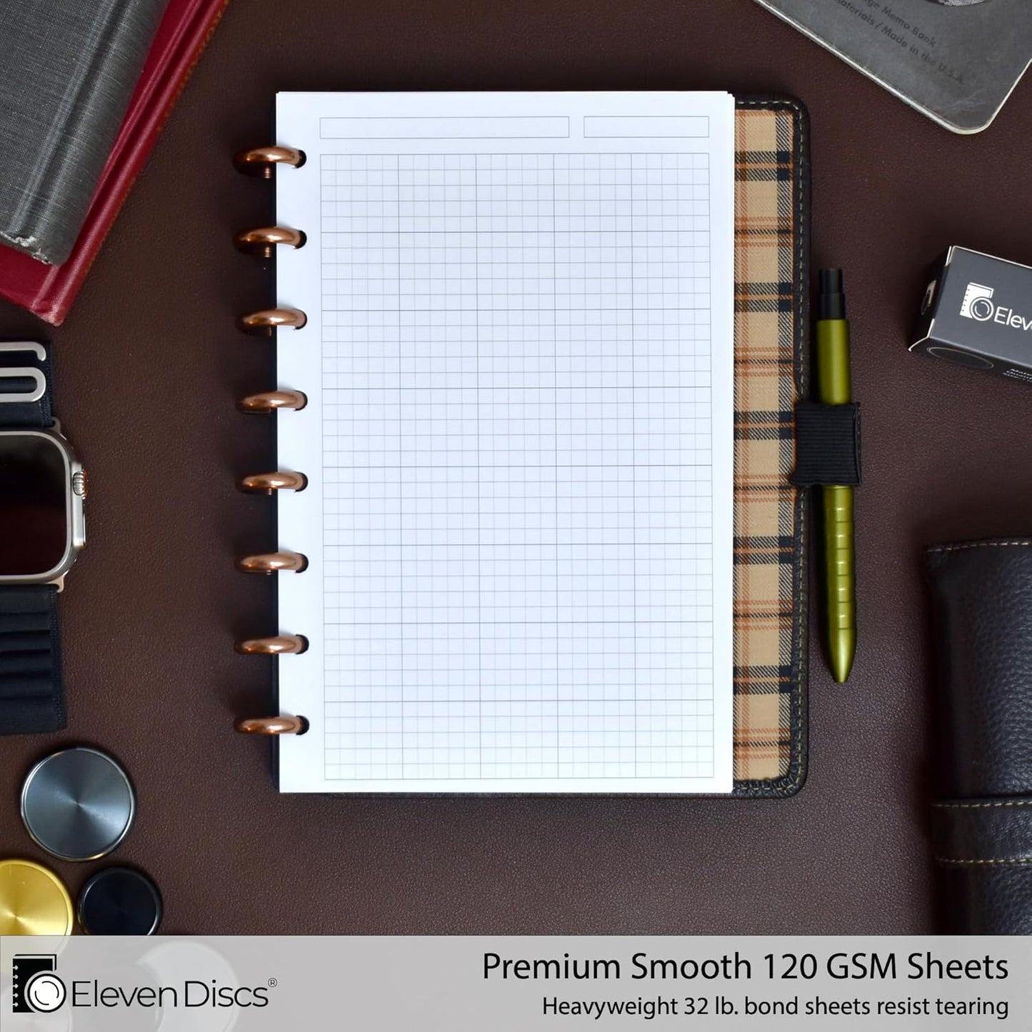 Eleven Discs Discbound Paper, Junior Size Mileage Log Sheets - Premium 120gsm Heavyweight Notebook & Planner Refills - 8 Discs, 5.5 x 8.5 in - Punched for Circa, Arc, TUL (50 Sheets)