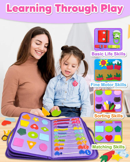 Exorany Busy Board Montessori Toys for Toddler Boys & Girls Birthday Gifts, Sensory Toys for Toddlers, Educational Travel Preschool Toddler Activities Learning Fine Motor Skills