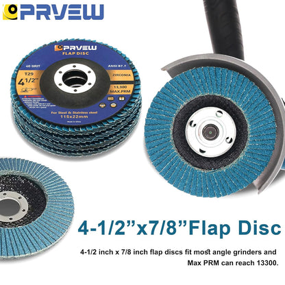 Flap Discs 4 1/2 Inch, 5-Pack 4.5" x 7/8" T29 Premium Zirconia Abrasive Grinding Wheels, 40/60/80/120 Assorted Grits Flap Sanding Disc for Metal,Stainless Steel