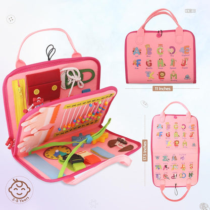 Busy Book for Toddlers - Montessori Busy Board with Sensory Activities for Learning Fine Motor Skills, Travel Toys for Toddlers for Airplane, Car. for Boys and Girls.