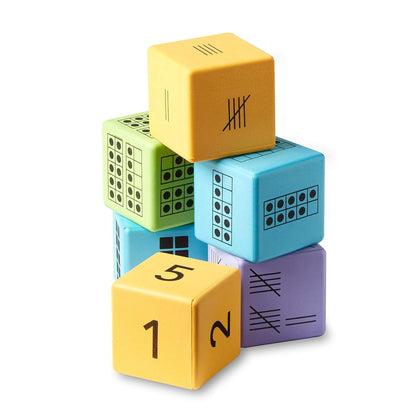 hand2mind Math Activity Dice Set, Foam Math Dice for Kids Ages 5-8, 6 Sided Die Represents A Number, Ten Frame, Tally Marks, Or Base Ten, Early Math Homeschool Supplies (Set of 16)