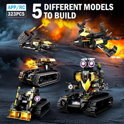 Robot Building Kit with Remote Control, STEM Gifts for Kids Age 8-12, Science Robot Kit Coding Robotics Technic Toy for Boys Girls Birthday Gifts, 5-in-1 Models with 323 Pieces