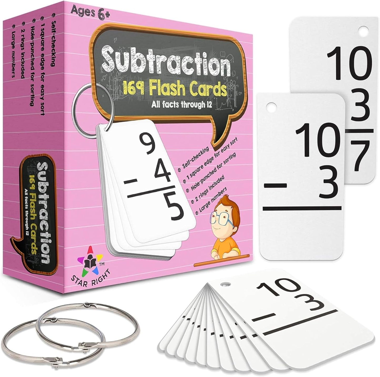 Star Right Education Addition Flash Cards, 0-12 (All Facts, 169 Cards) with 2 Rings - Addition Flashcards