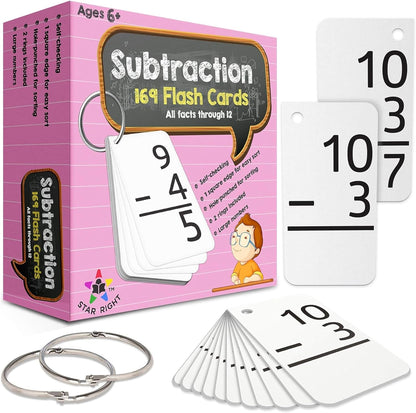Star Right Education Addition Flash Cards, 0-12 (All Facts, 169 Cards) with 2 Rings - Addition Flashcards
