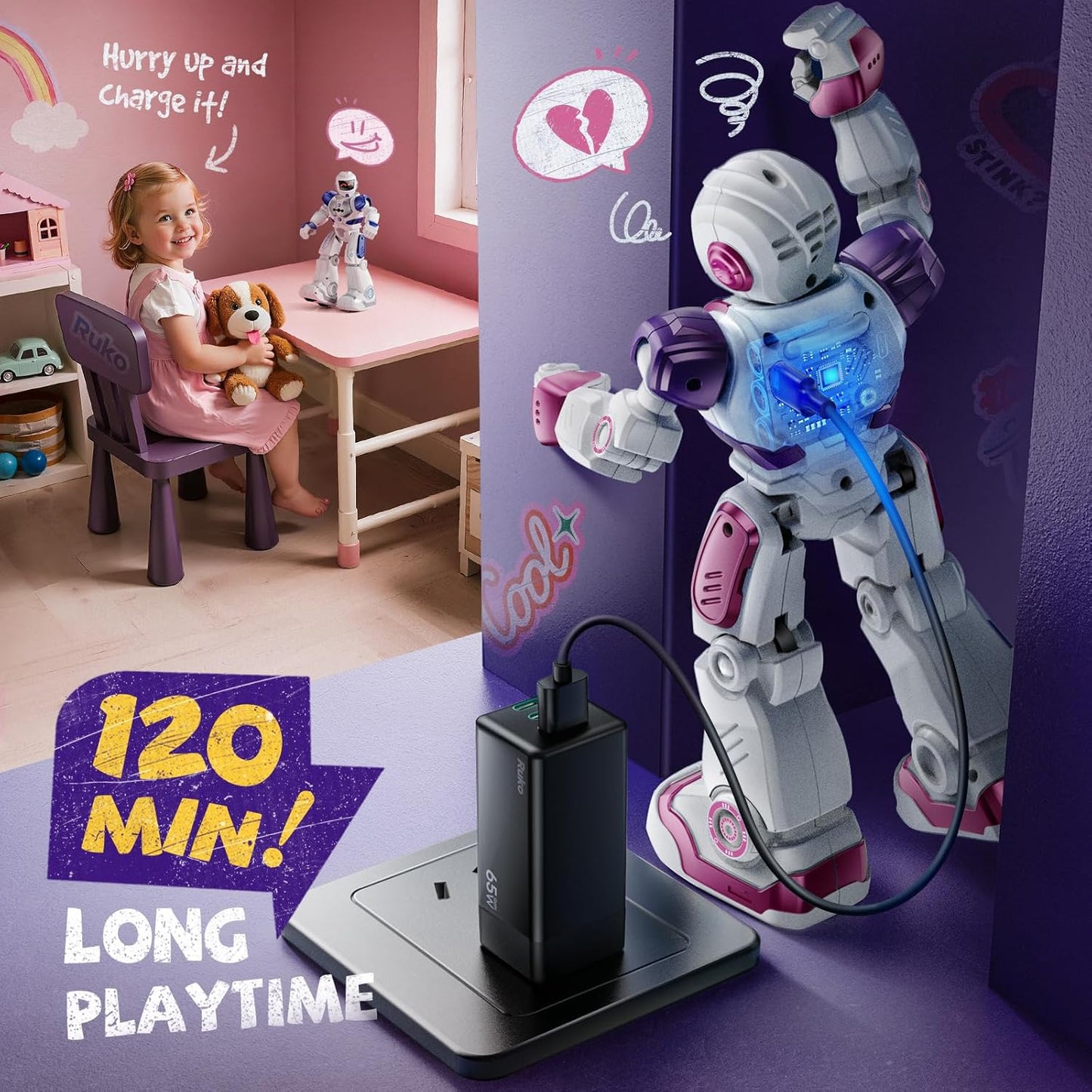 Ruko 6088 Robot toys for kids, Programmable Remote Gesture Sensing & APP Control, Interactive LED Face, Dancing Singing Rechargeable Smart Robot, Birthday Present for Age 3-6 Year Old Boys Girls, Blue